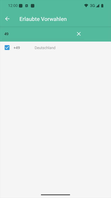 Auswahl der erlaubten Vorwahlen