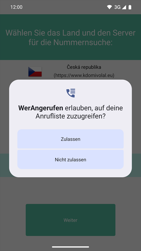 Anfrage nach Zugriff auf die Anrufliste
