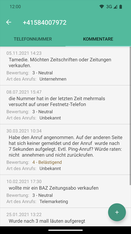 Kommentare zur Telefonnummer