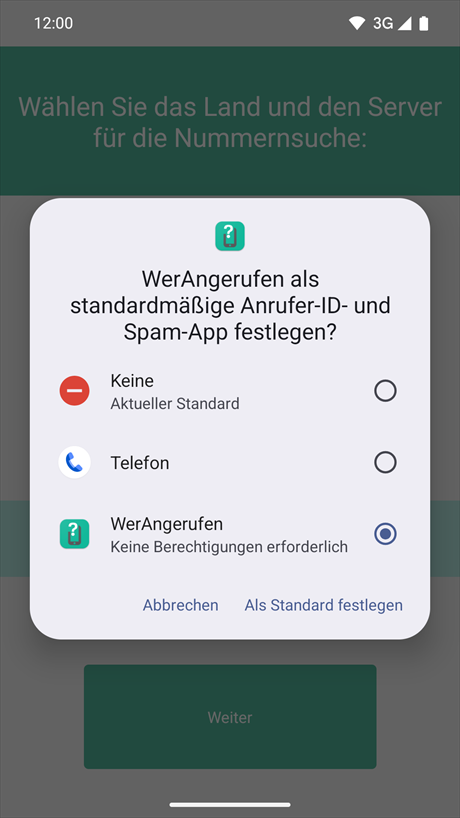 Festlegen als Standard-App für Anrufer-ID und Spam