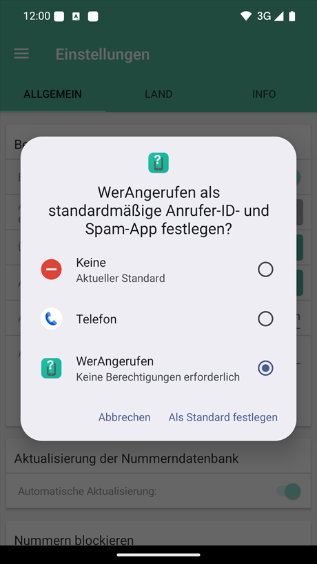 Festlegen der Standard-App für Spam-Erkennung