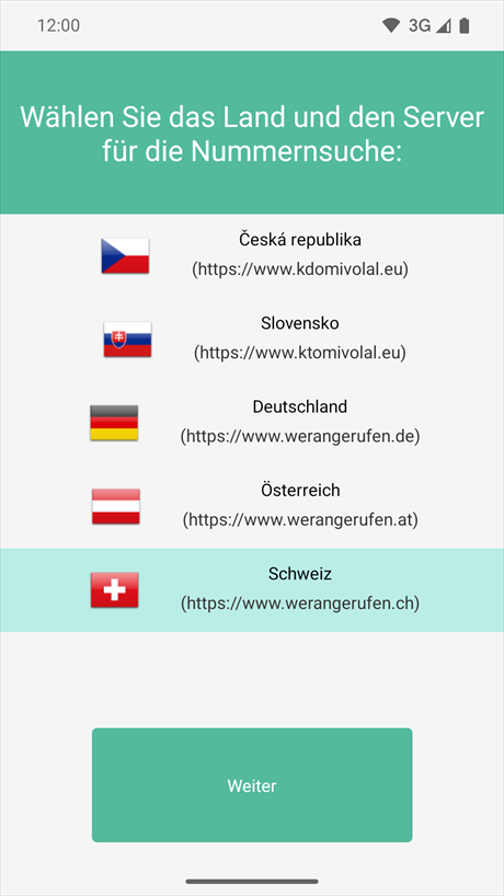 Auswahl des Landes