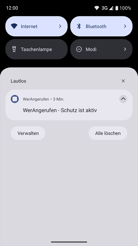 Benachrichtigung über den aktiven Schutz