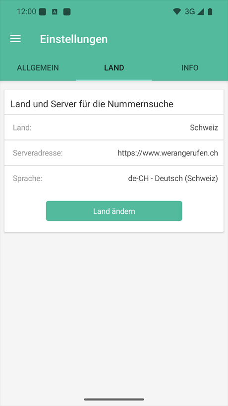 Einstellung des Landes und des Servers für die Suche